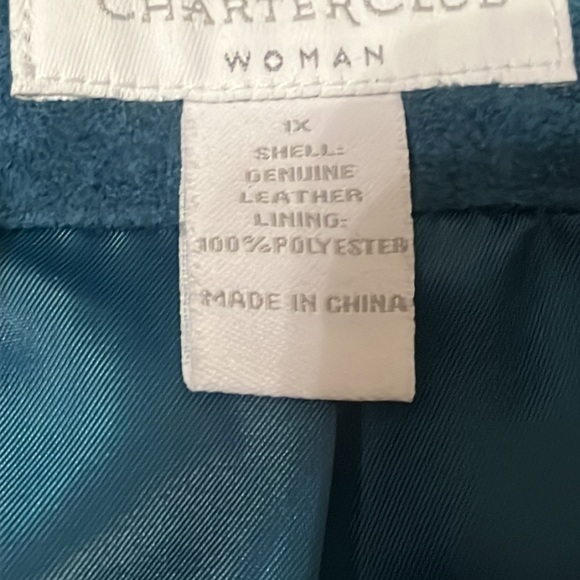 CHARTER CLUB WOMANS TEAL LEATHER JACKET - Picture 9 of 9